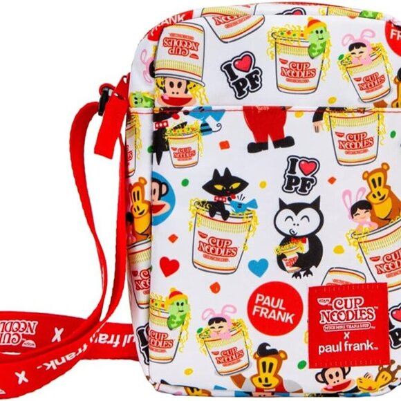 White Crossbody Bag with Cartoon Pattern, Zipper Closure, Shoulder Strap, 2 Comp - Picture 1 of 8